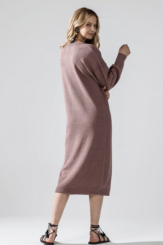 Plus Comfy Button-front Soft Sweater Midi Dress
