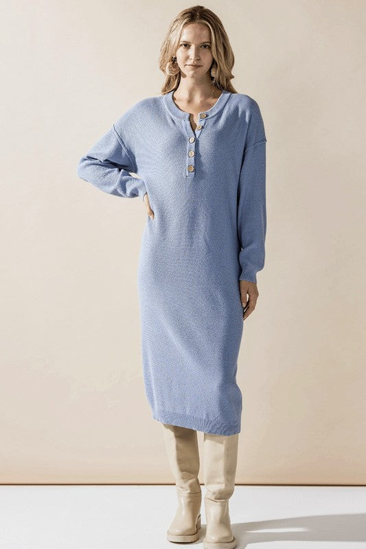 Plus Comfy Button-front Soft Sweater Midi Dress