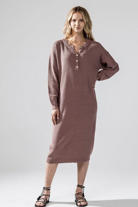 Plus Comfy Button-front Soft Sweater Midi Dress