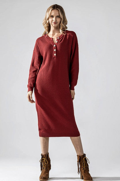Plus Comfy Button-front Soft Sweater Midi Dress