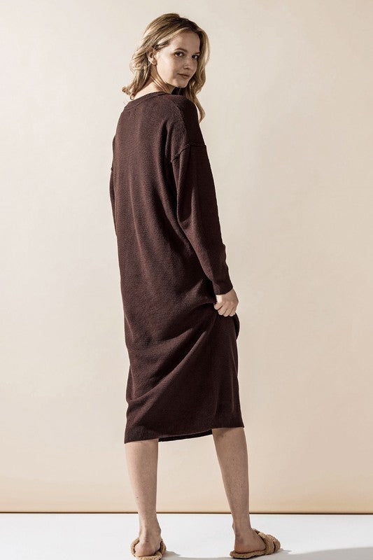 Plus Comfy Button-front Soft Sweater Midi Dress