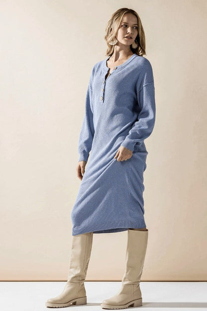 Plus Comfy Button-front Soft Sweater Midi Dress