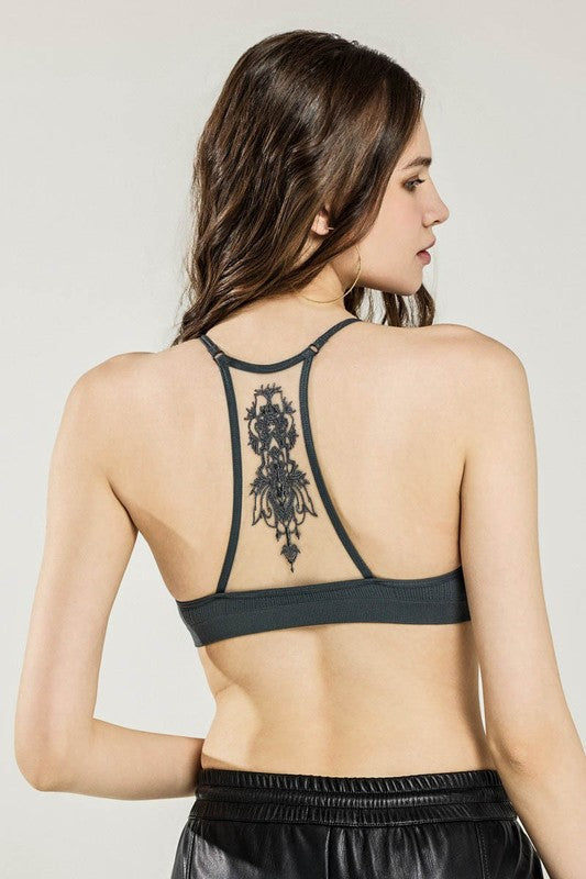 Seamless Tattoo Mesh Racerback Bralette