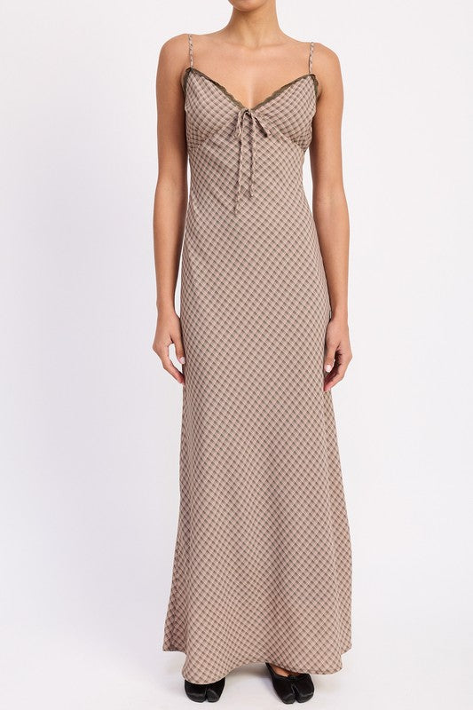 Emory Park Bias Cut Flared Maxi Dress with Lace Trim
