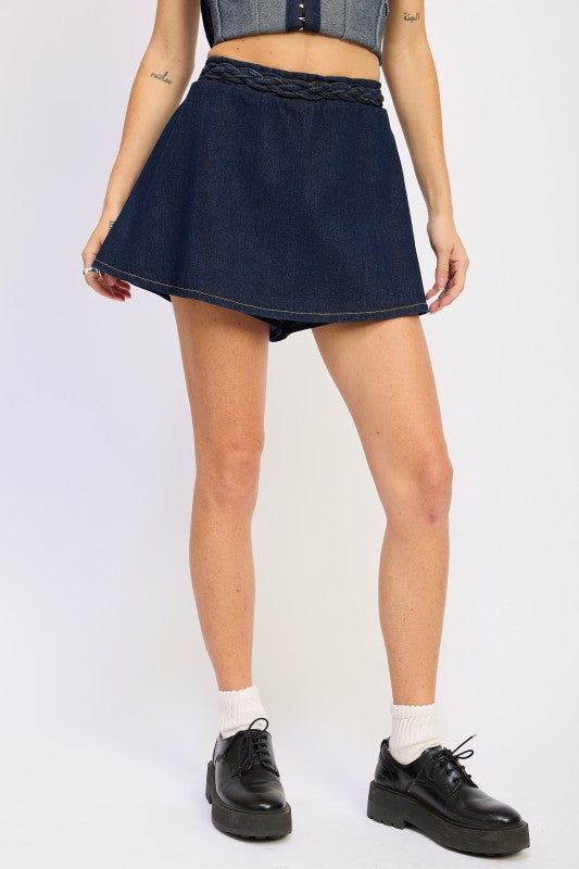 Emory Park Denim Skort with Elastic Waistband