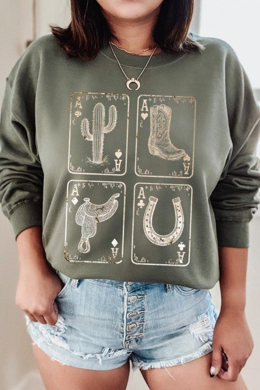 Western Cowgirl Card Graphic Sweatshirt