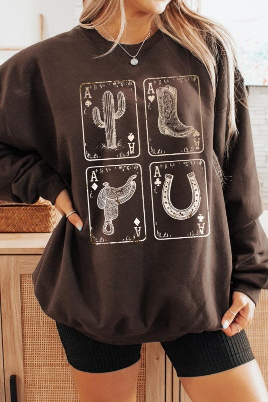 Western Cowgirl Card Graphic Sweatshirt