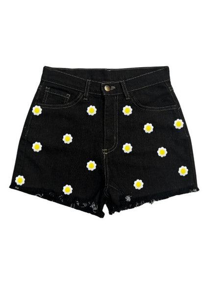 GJG Denim Black High-Waisted Daisy Denim Shorts