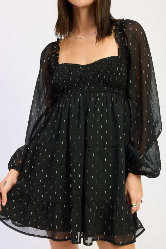 Emory Park Long Sleeve Smocked Baby Doll Mini Dress