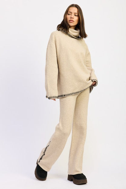 Emory Park Oversized Turtleneck Sweater with Stitching