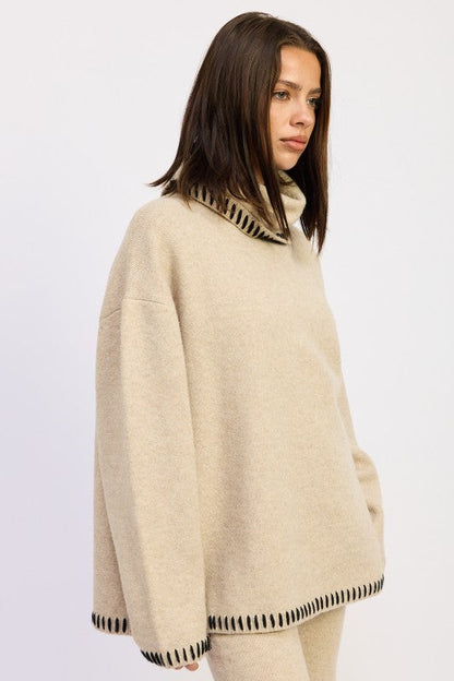 Emory Park Oversized Turtleneck Sweater with Stitching