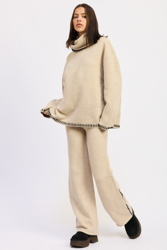 Emory Park Wide Leg Pants with Blanket Stitching