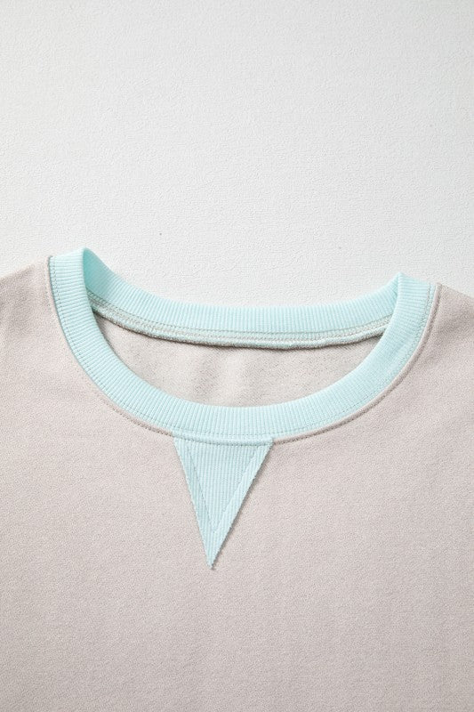 Cotton Colorblock Patchwork Striped  Sweatshirt