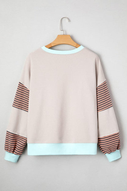 Cotton Colorblock Patchwork Striped  Sweatshirt