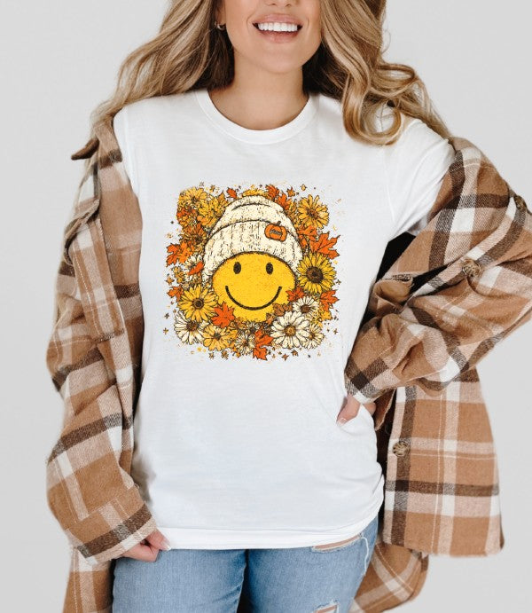 Fall Smiley Face Graphic Tee Top