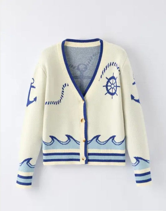 Miss Sparkling |Nautical Anchor Knit Cardigan