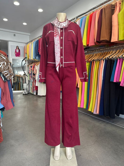 Knit Tailored Ensemble Cardigan & Wide Leg Pants