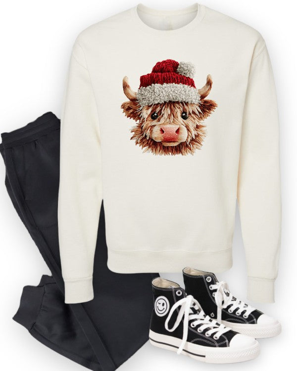Crochet Christmas Highland Cow Graphic Sweatshirt