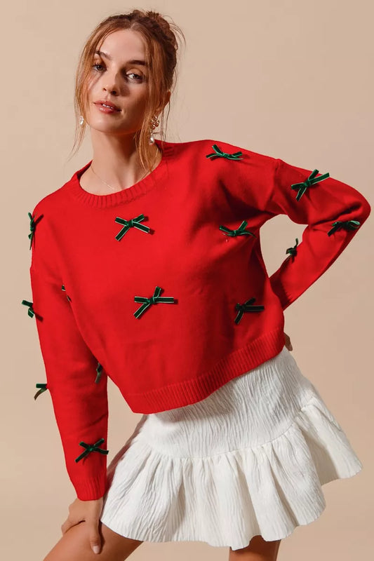 SO ME Ribbon Bow Applique Sweater