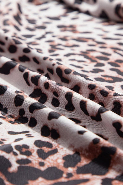 Leopard Mesh Smocked Neck Long Sleeve Bodysuit