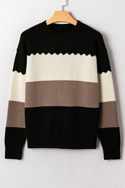 Colorblock Crew Neck Drop Shoulder Sweater