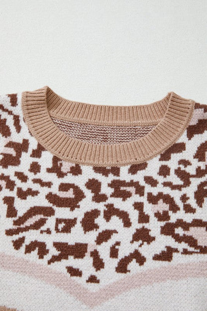Leopard Colorblock Puff Sleeve Sweater