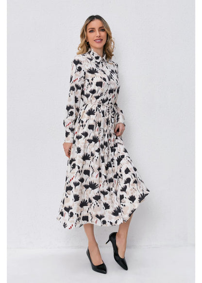 Modest Floral Midi Dress with Light Front Tie