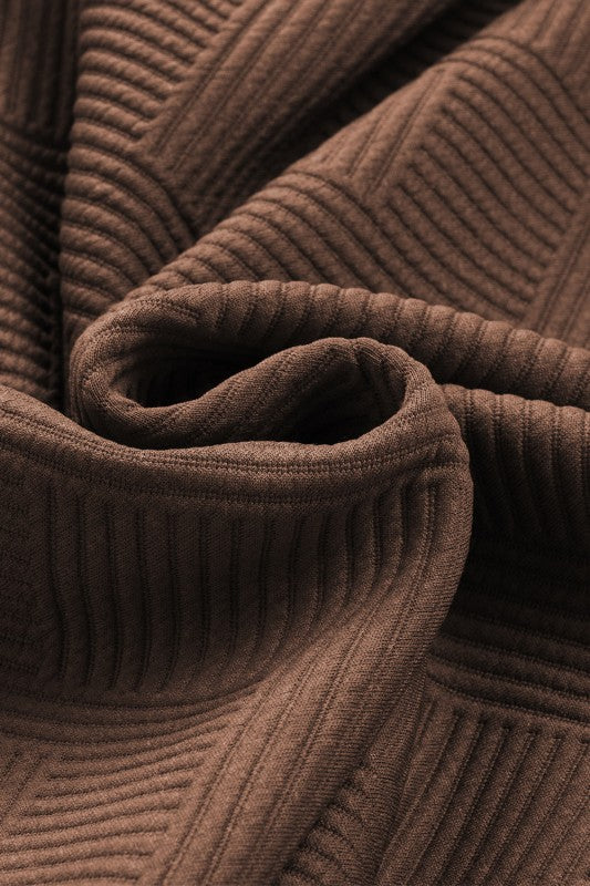 Textured Long Sleeve Top and Drawstring Shorts Set