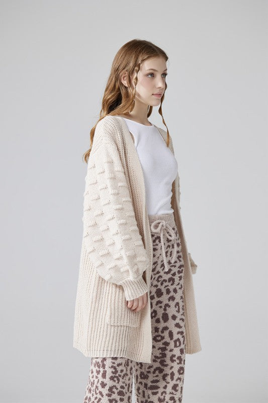 Plus Oversized Pompom Sleeve Cardigan