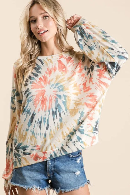 BiBi Tie Dye Print Terry Pull Over