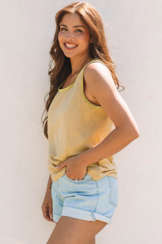 Metallic Contrast Trim Scoop Neck Tank Top