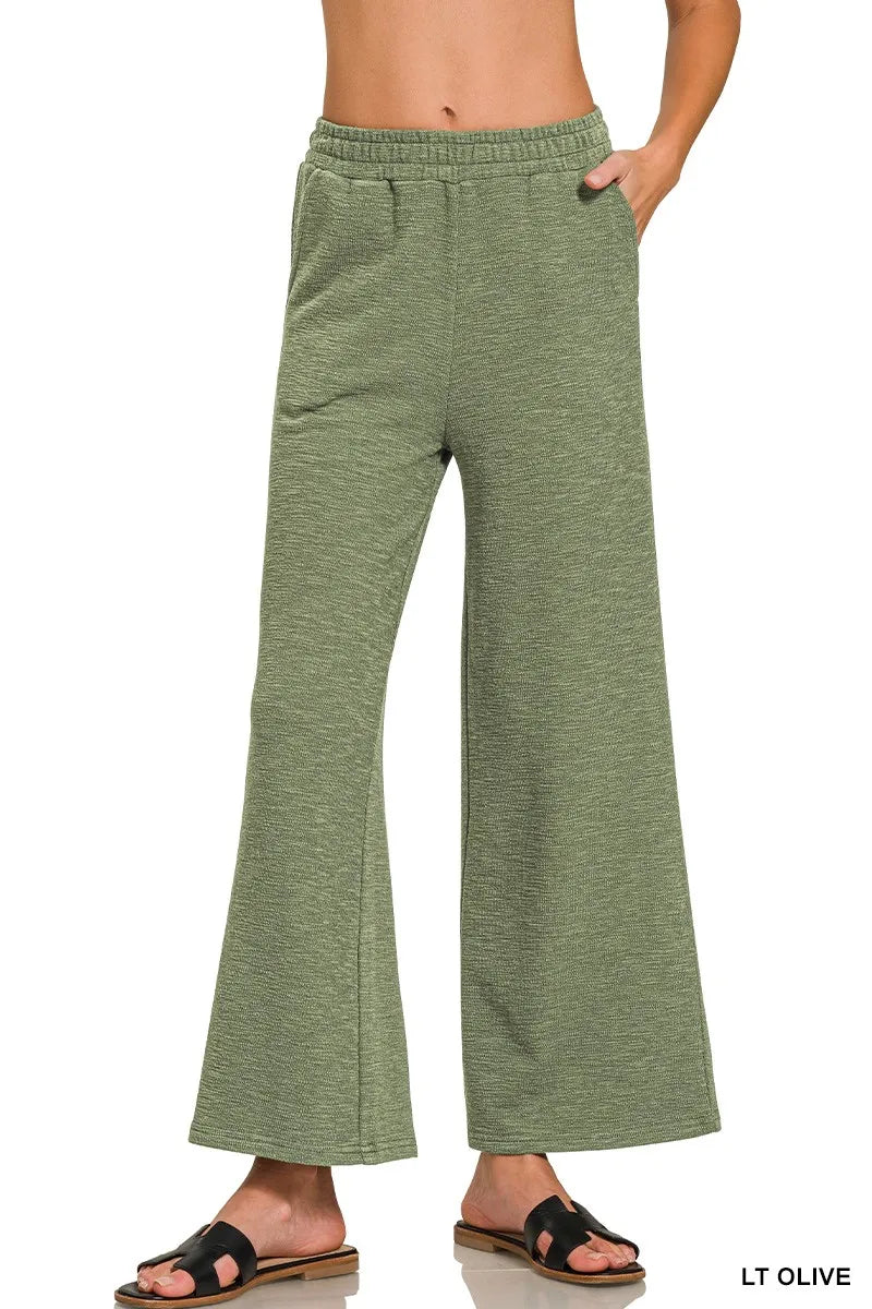 Zenana Cotton Slub Wide Leg Pants in Olive