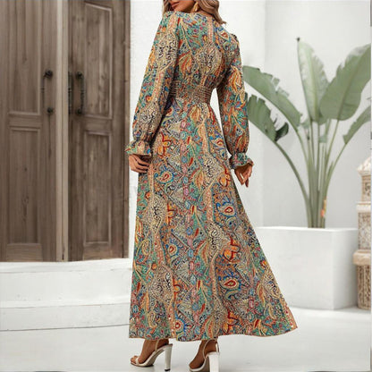 Retro Geometric Print Maxi Dress