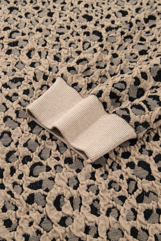 Plus Size Leopard Textured Long Sleeve Top