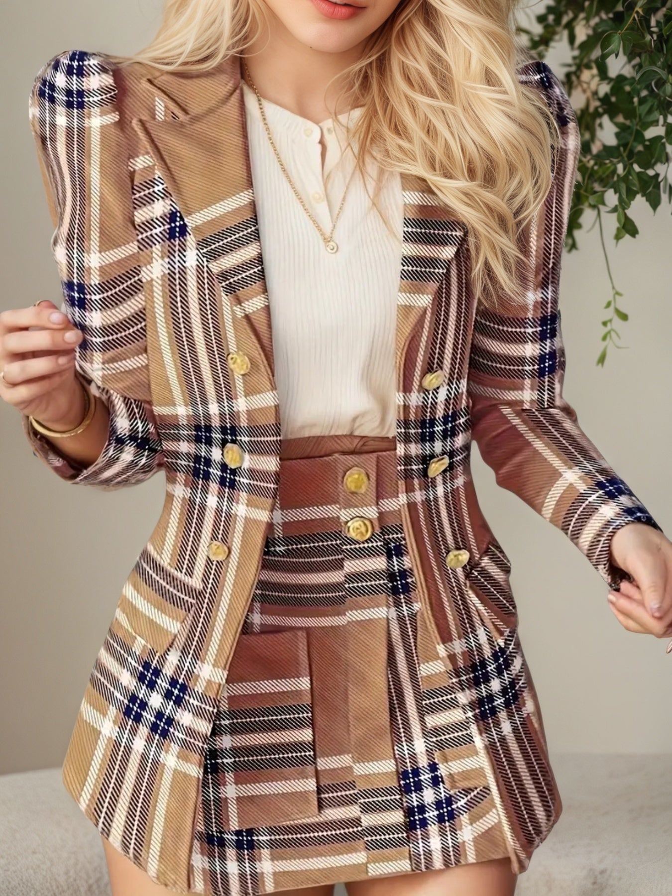 Women’s Elegant Plaid Skirt Suit Set