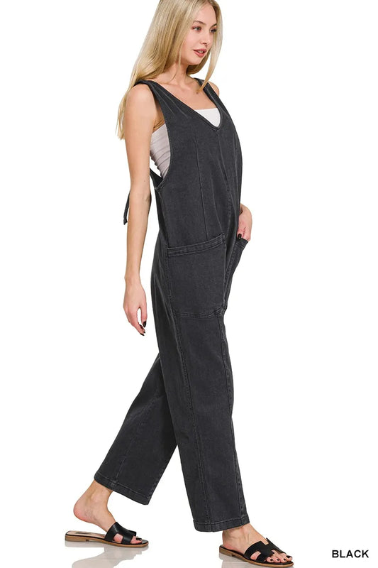 Zenana Casual Adjustable Strap Baggy Jumpsuit with Pocket in Black