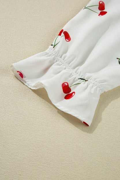 Cherry Frilled Collar 3/4 Sleeve Babydoll Blouse