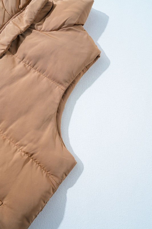 Solid Zip-Up Pocketed Puffer Vest