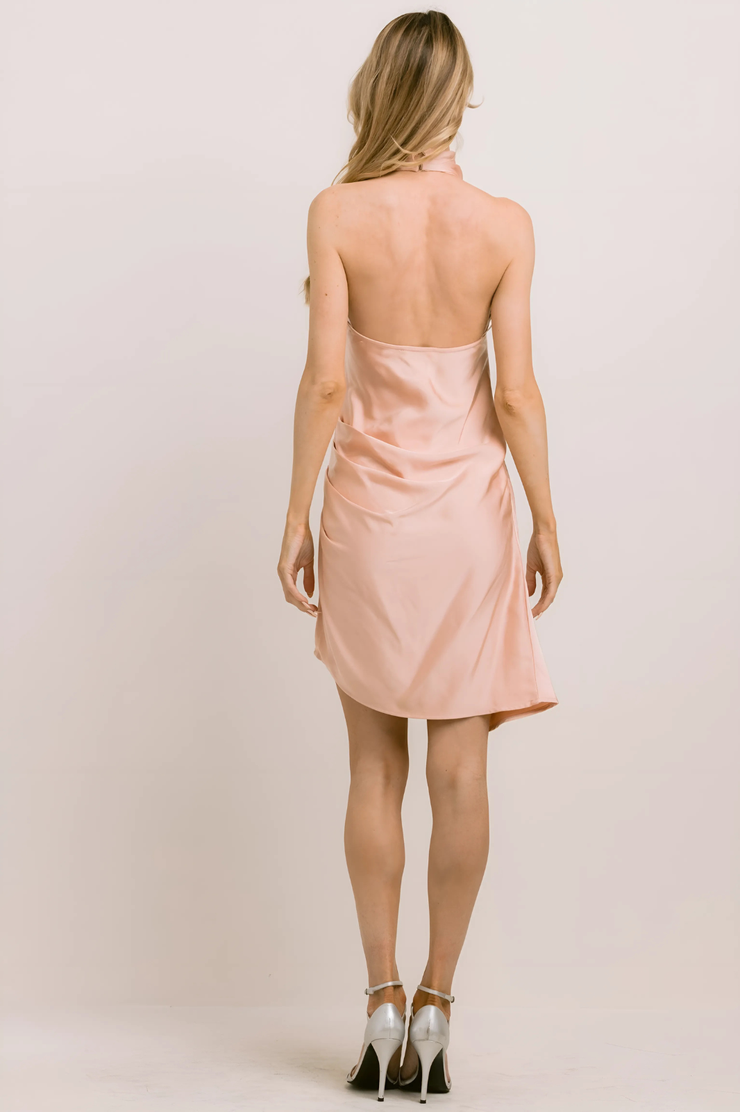 Velaa Drape Satin Mock Neck Dress
