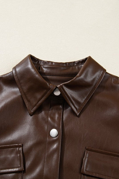 Leather Drawstring Hem Pocketed Jacket