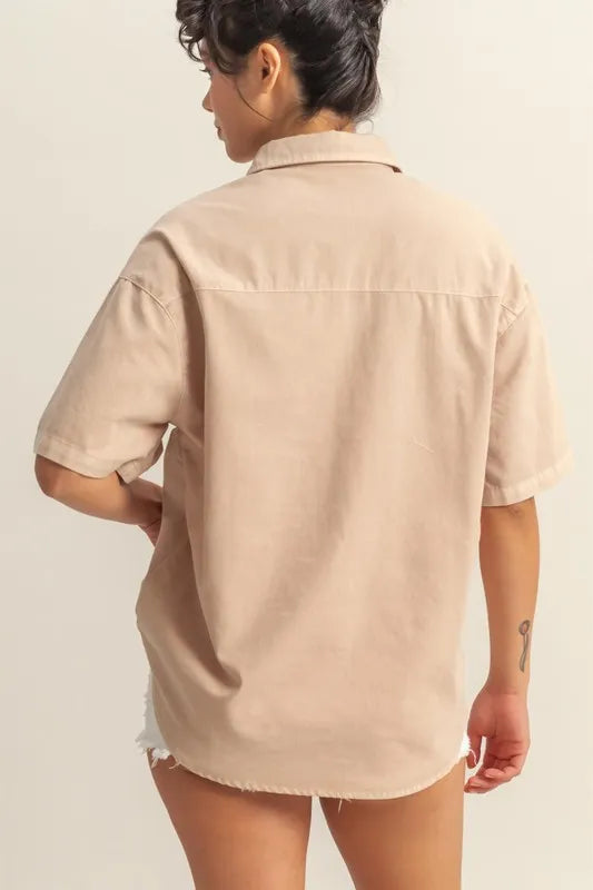 HYFVE Short Sleeve Button Down Oversized Shirt