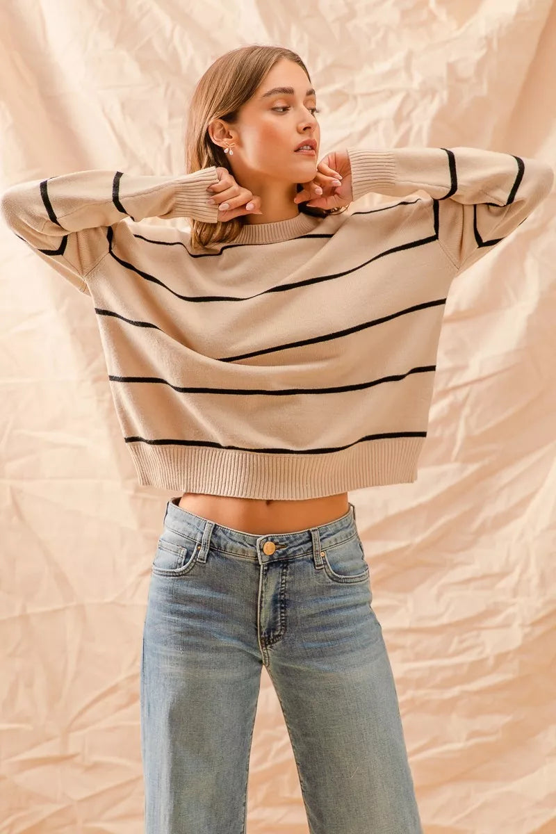 SO ME Stripe Crew Neck Basic Essential Sweater