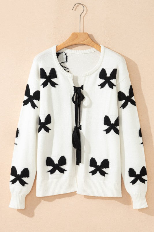 Bow Lace-up Sweater Cardigan