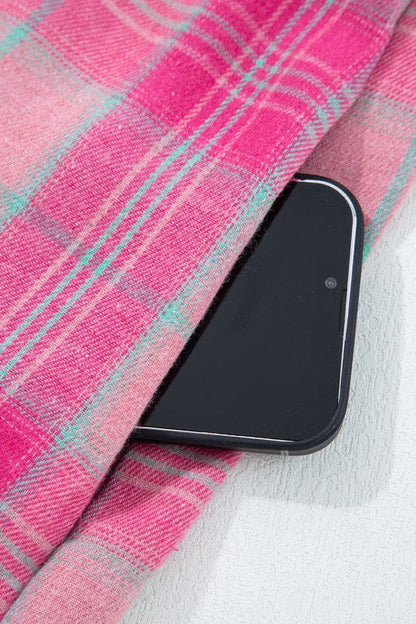 Plaid Button-Up Long Sleeve Pocketed Shirt