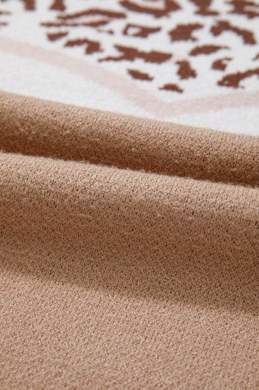 Leopard Colorblock Puff Sleeve Sweater