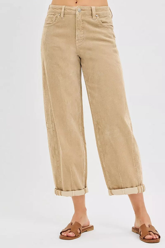 RISEN High Rise Crop Barrel Cordurory Pants
