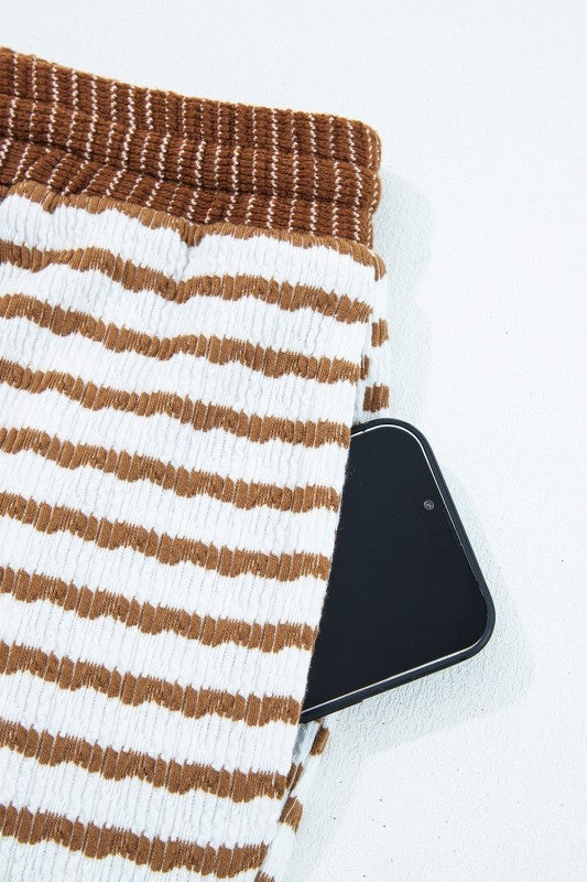 Plus Size Stripe V-Neck Pullover and Drawstring Pants