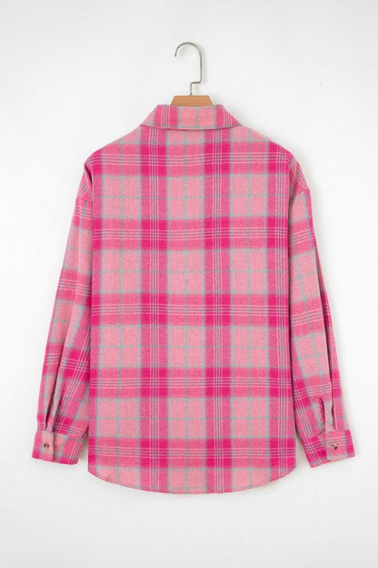 Plaid Button-Up Long Sleeve Pocketed Shirt