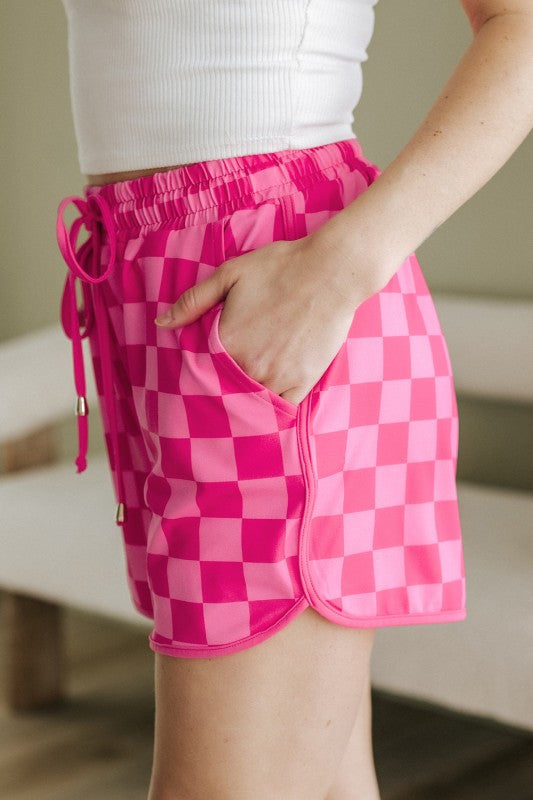 Checker Drawstring Elastic Waist Shorts