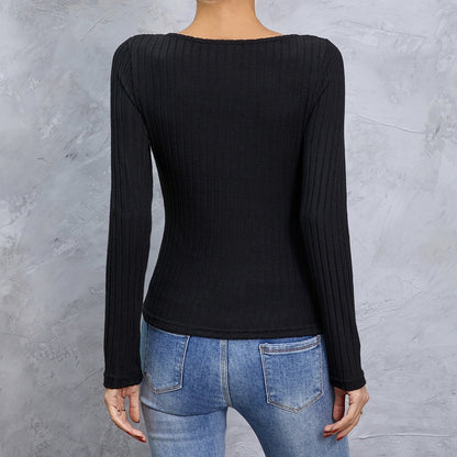 Cross‑collar long sleeve slim tee